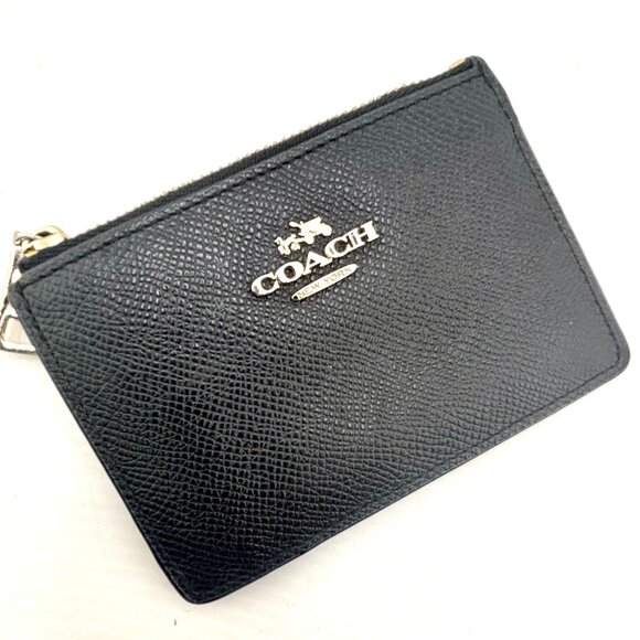 Coach Mini Skinny ID Case Card Holder Wallet Black Crossgrain Leather - Picture 1 of 6